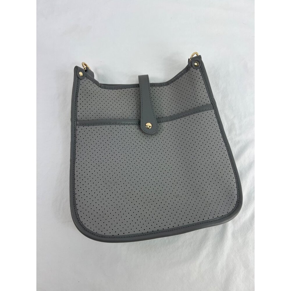 Threaded Pear Emmy Perforated Gray Neoprene Crossbody Bag With Snap Closure